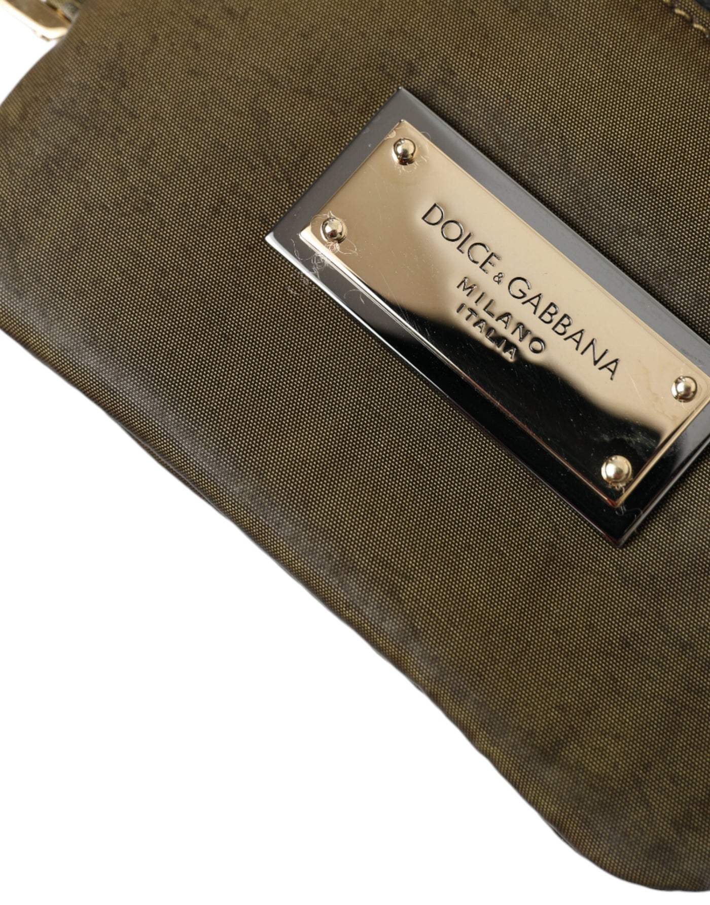 Dolce & Gabbana  Dark Green Nylon Logo Plaque Keyring Pouch Clutch Bag