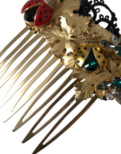 Gold Brass Crystal Lady Bug Women Hair Comb