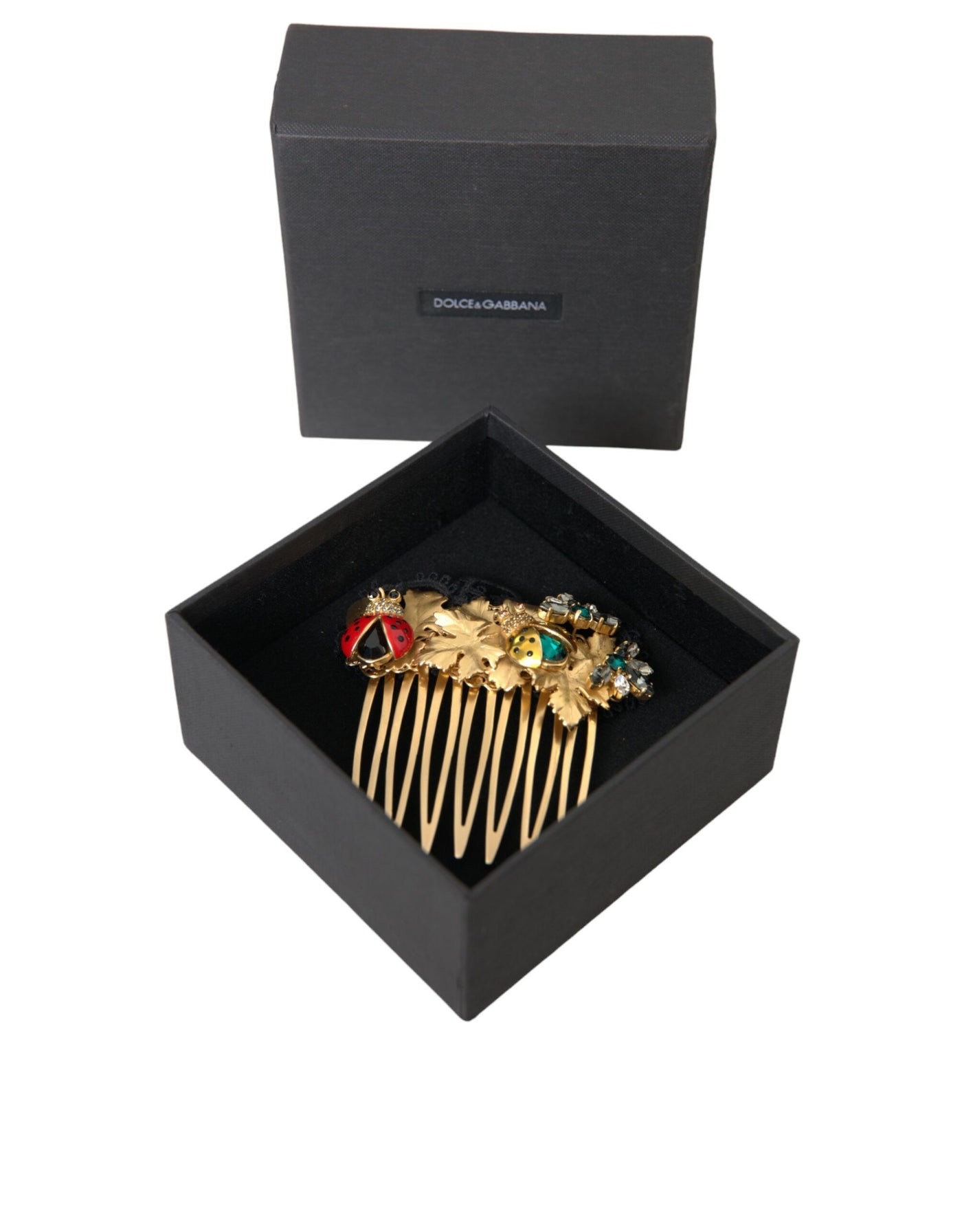 Gold Brass Crystal Lady Bug Women Hair Comb