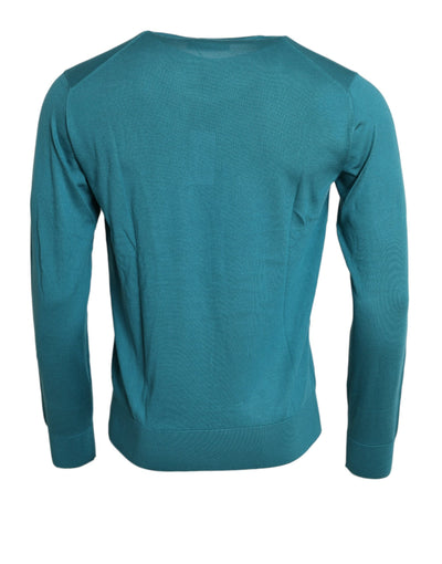 Dolce & Gabbana  Blue Silk Crew Neck Pullover Sweater