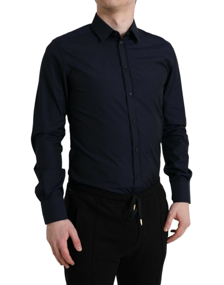 Dolce & Gabbana  Navy Blue Slim Fit Formal GOLD Dress Shirt