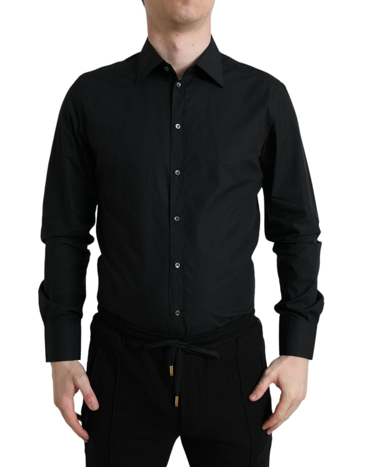 Dolce & Gabbana  Black Cotton Men Formal GOLD Dress Shirt