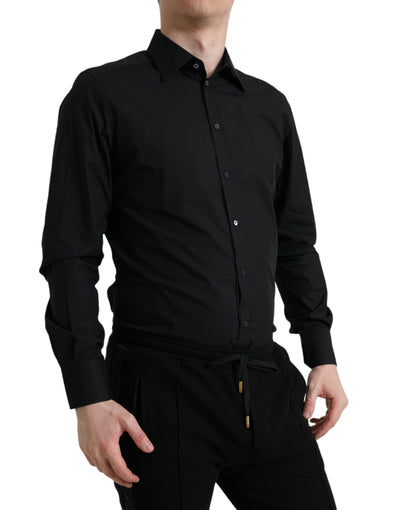 Dolce & Gabbana  Black Cotton Men Formal GOLD Dress Shirt