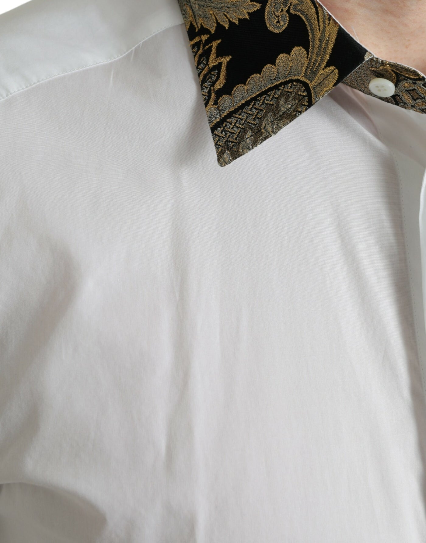 Dolce & Gabbana  White Cotton Jacquard Formal GOLD Dress Shirt