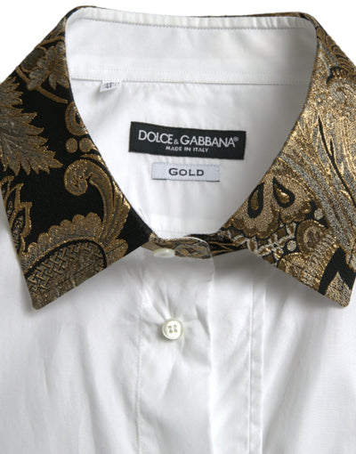 Dolce & Gabbana  White Cotton Jacquard Formal GOLD Dress Shirt