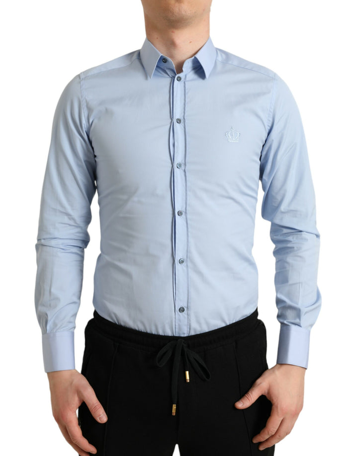 Dolce & Gabbana  Sky Blue Cotton Men Formal GOLD Dress Shirt