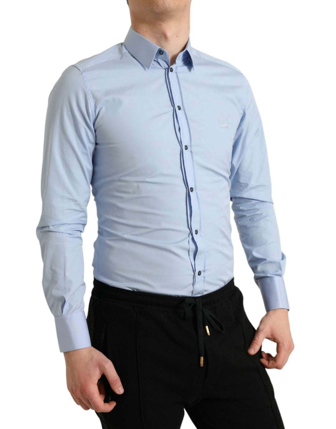 Dolce & Gabbana  Sky Blue Cotton Men Formal GOLD Dress Shirt