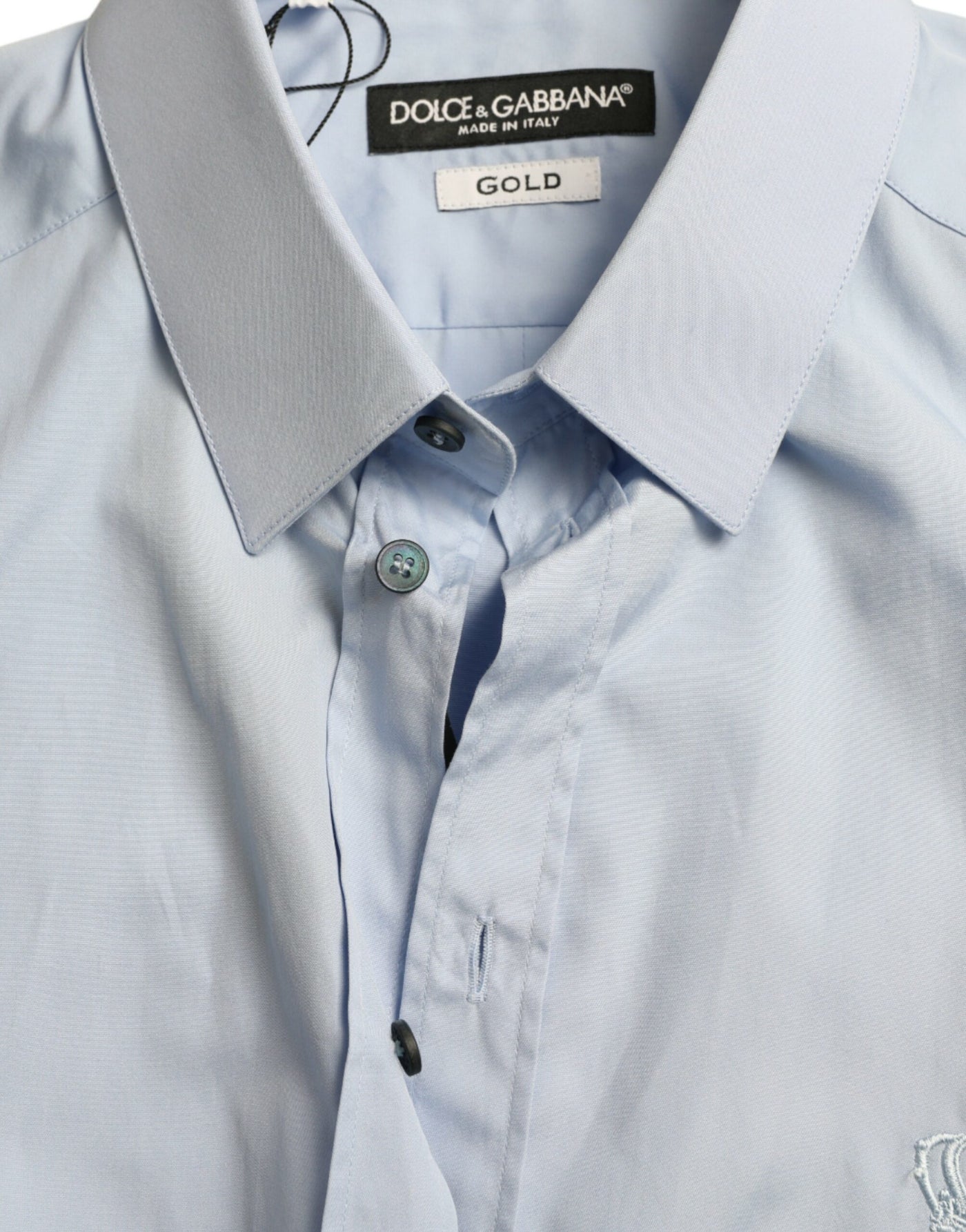 Dolce & Gabbana  Sky Blue Cotton Men Formal GOLD Dress Shirt
