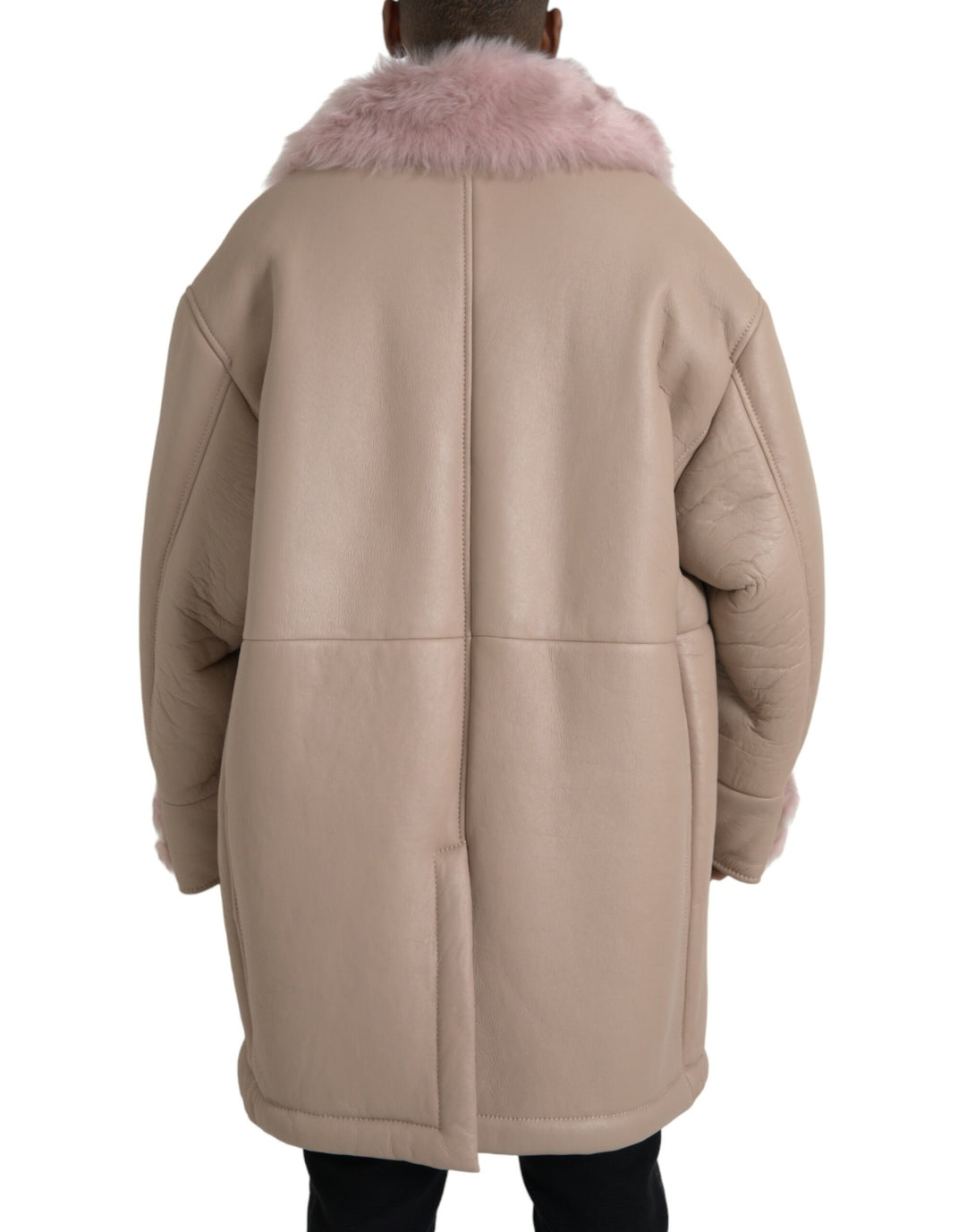 Beige Pink Lamb Leather Shearling Coat Jacket