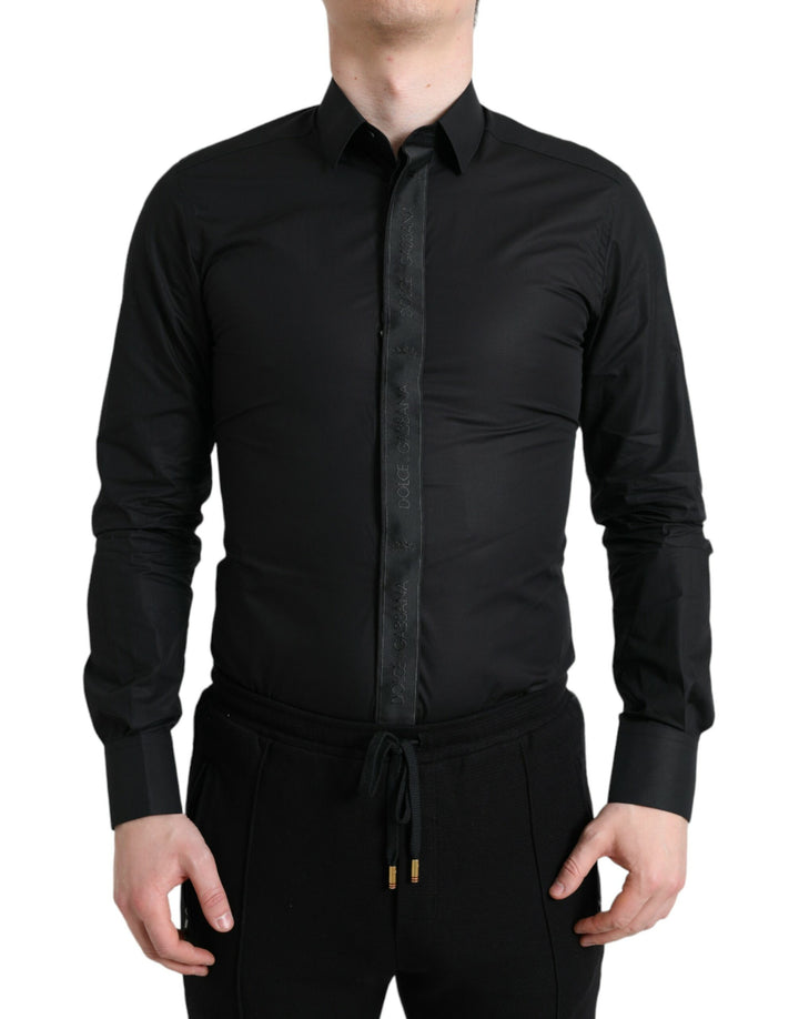 Dolce & Gabbana  Black Cotton Logo Formal GOLD Dress Shirt