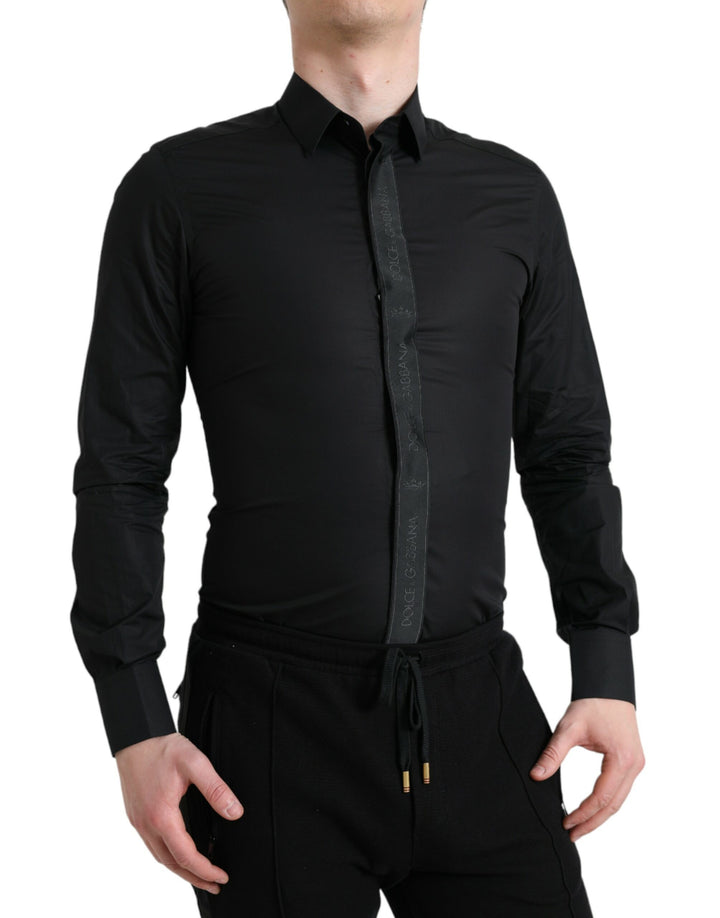 Dolce & Gabbana  Black Cotton Logo Formal GOLD Dress Shirt