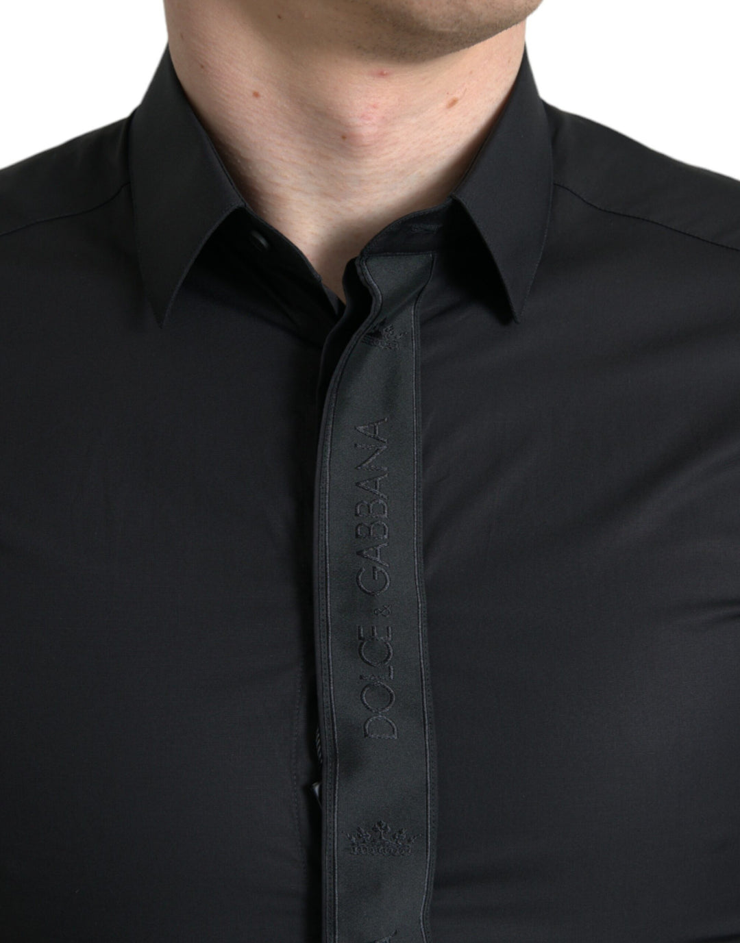 Dolce & Gabbana  Black Cotton Logo Formal GOLD Dress Shirt