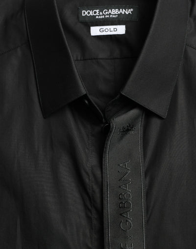 Dolce & Gabbana  Black Cotton Logo Formal GOLD Dress Shirt