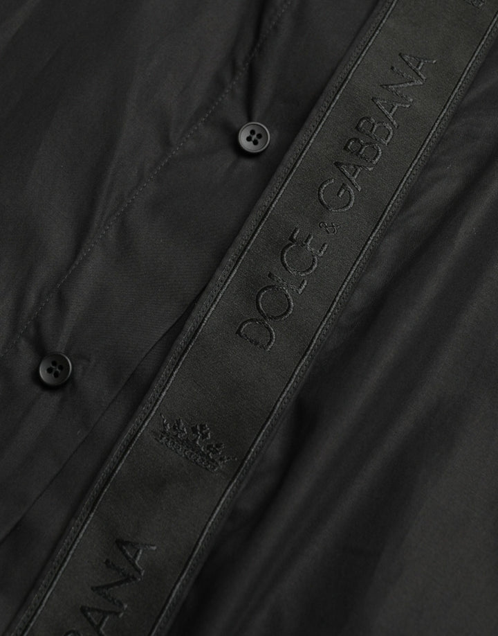 Dolce & Gabbana  Black Cotton Logo Formal GOLD Dress Shirt