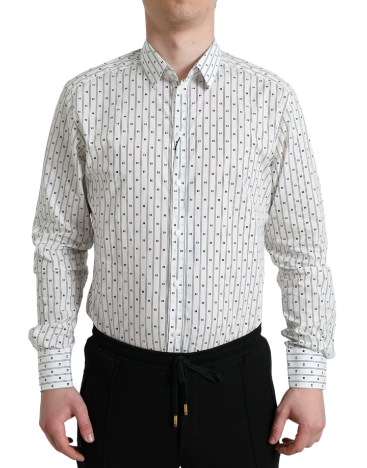 Dolce & Gabbana  White Patterned Men GOLD Formal Dress Shirt