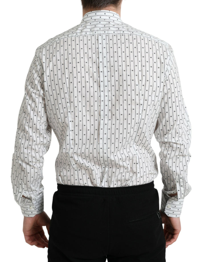 Dolce & Gabbana  White Patterned Men GOLD Formal Dress Shirt