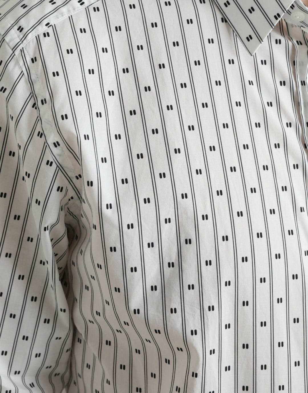 Dolce & Gabbana  White Patterned Men GOLD Formal Dress Shirt