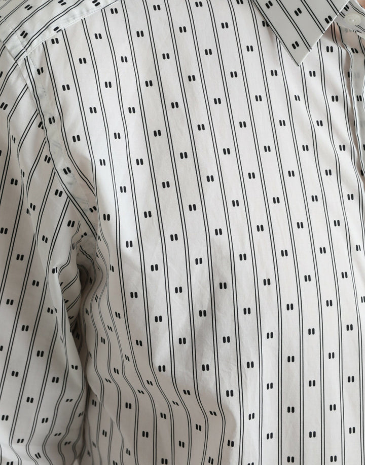 Dolce & Gabbana  White Patterned Men GOLD Formal Dress Shirt