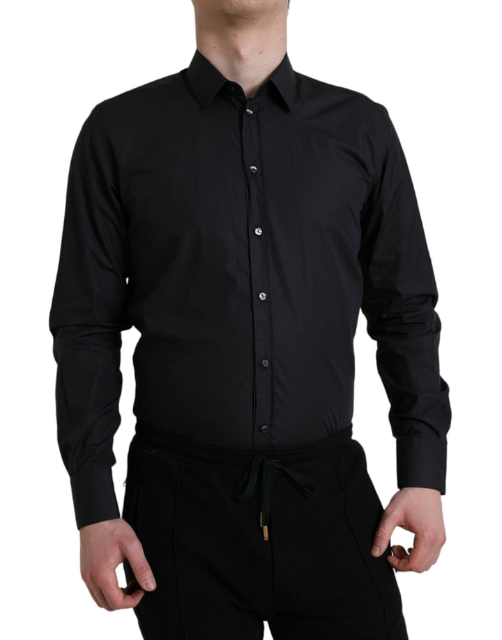 Dolce & Gabbana  Navy Blue Cotton Collared Formal Dress Shirt