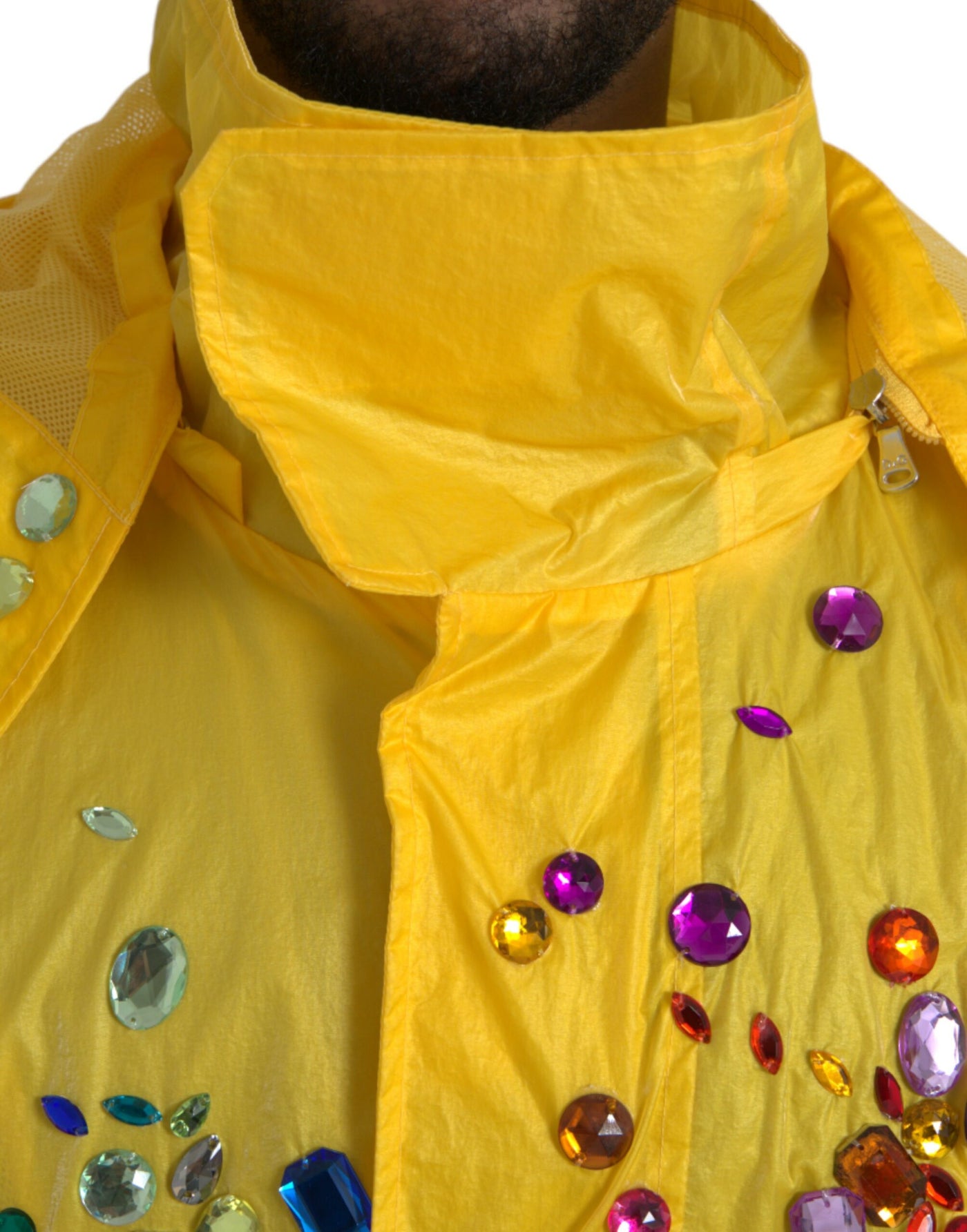 Yellow Crystal Embellished Hooded Jacket