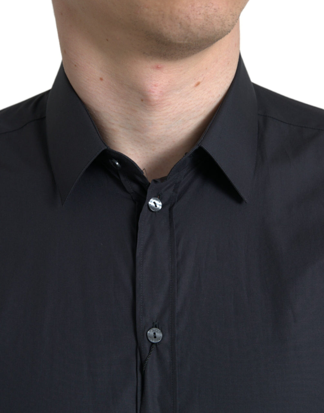 Dolce & Gabbana  Navy Blue Cotton Collared Formal Dress Shirt