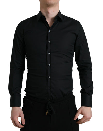 Dolce & Gabbana  Black Cotton Stretch Slim Formal Dress Shirt