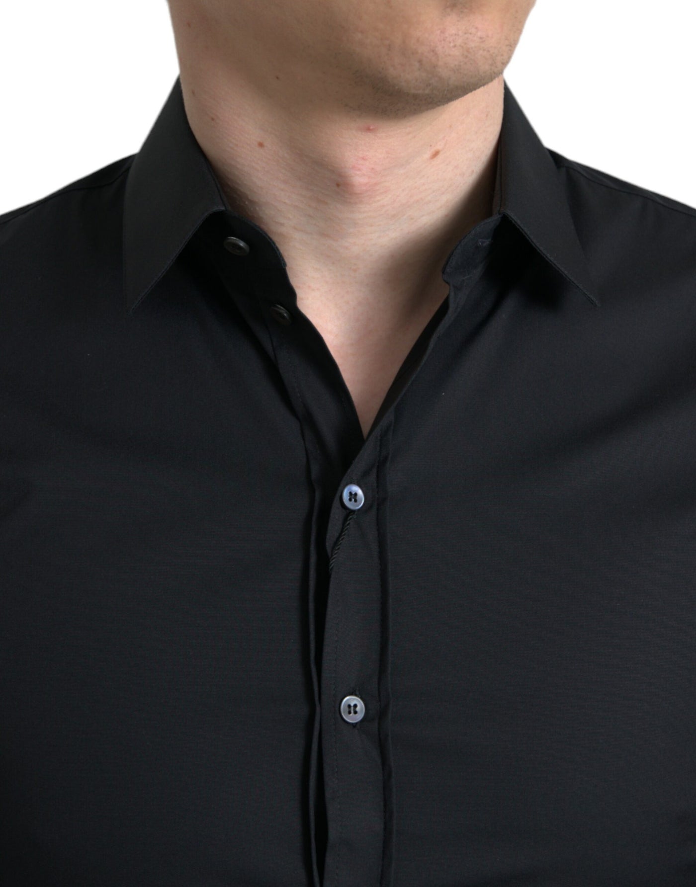 Dolce & Gabbana  Black Cotton Stretch Slim Formal Dress Shirt