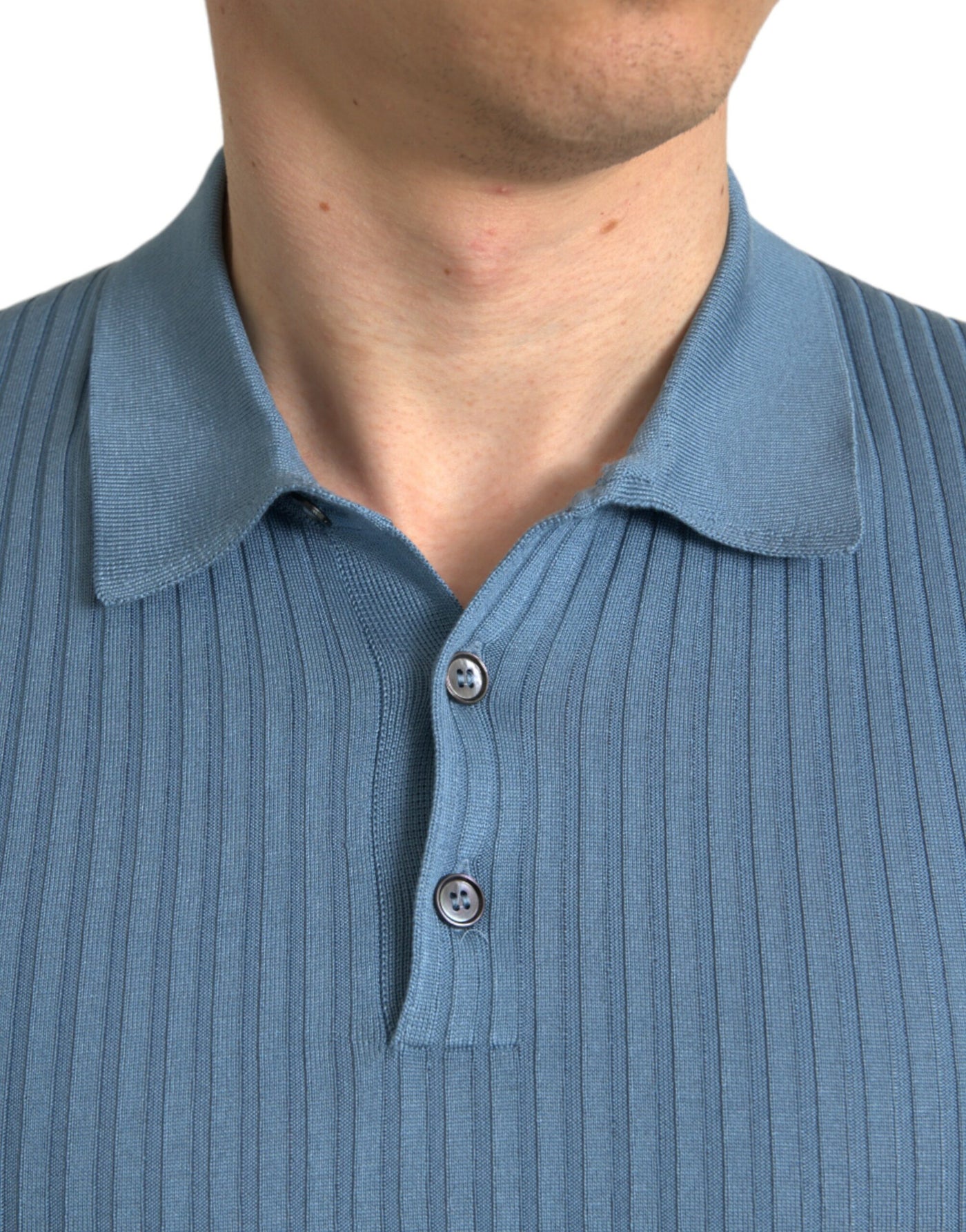 Dolce & Gabbana Sky Blue Henley Silk Short Sleeves T-shirt