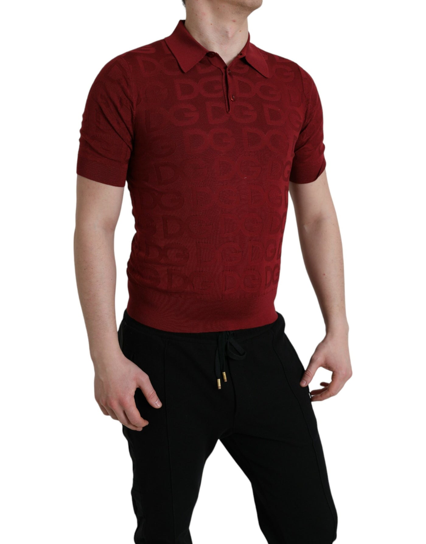 Dolce & Gabbana  Maroon Collared Short Sleeve Silk T-shirt