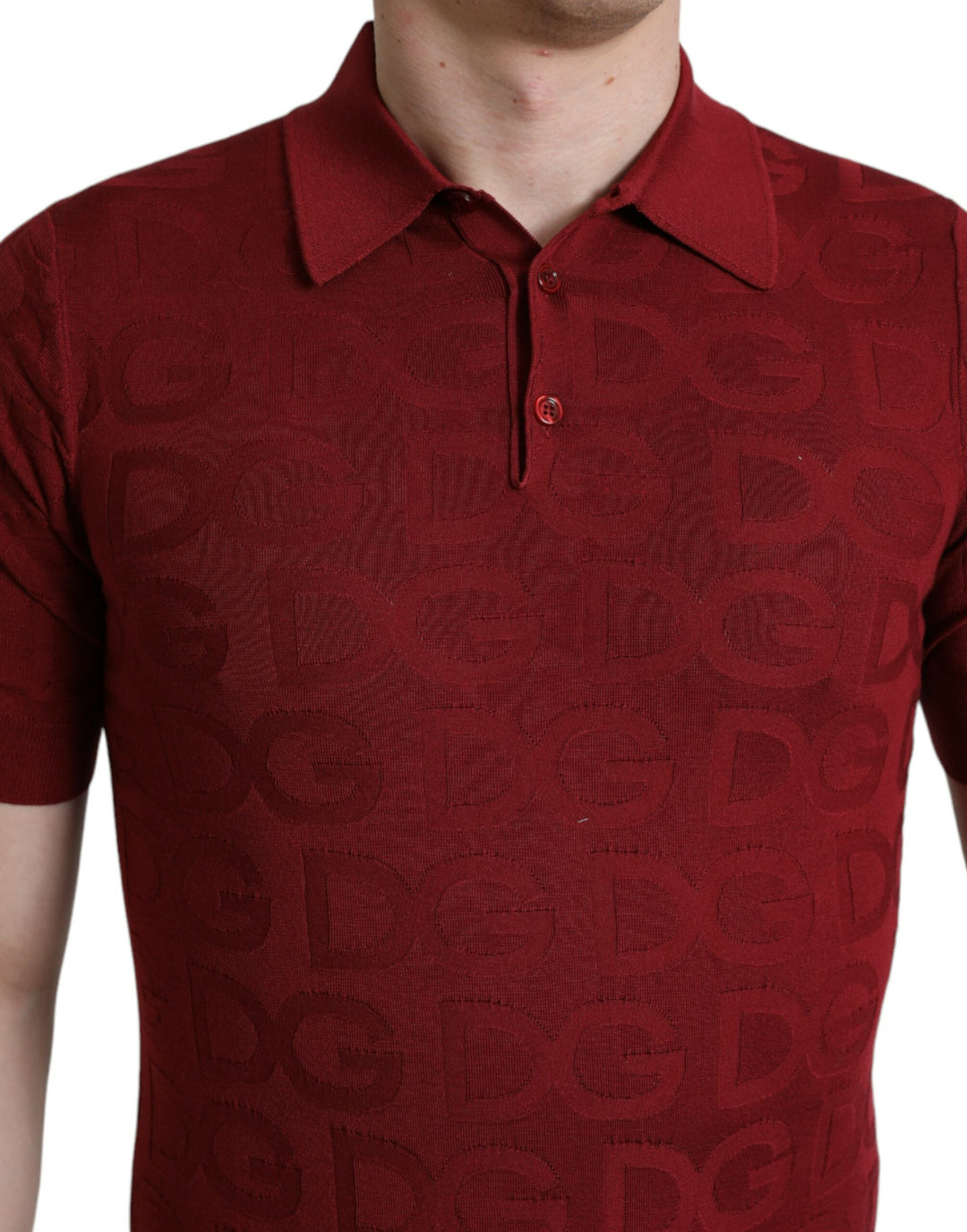 Dolce & Gabbana  Maroon Collared Short Sleeve Silk T-shirt