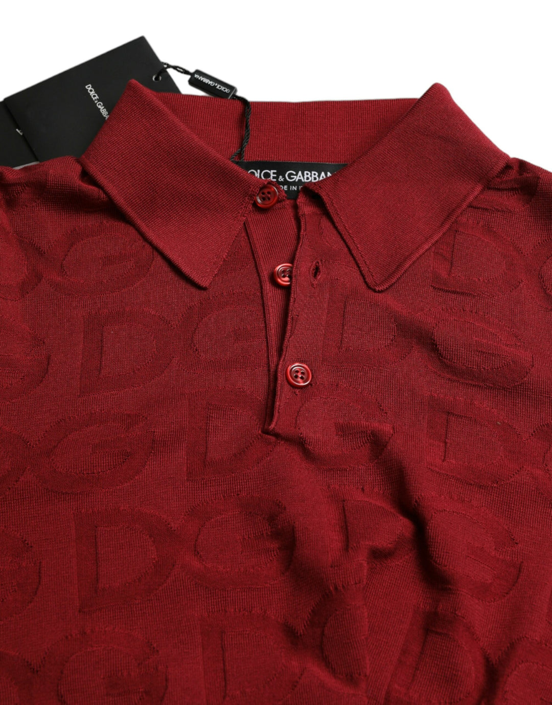 Dolce & Gabbana  Maroon Collared Short Sleeve Silk T-shirt