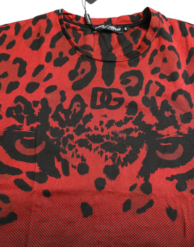 Dolce & Gabbana Red Leopard Cotton Short Sleeves T-shirt
