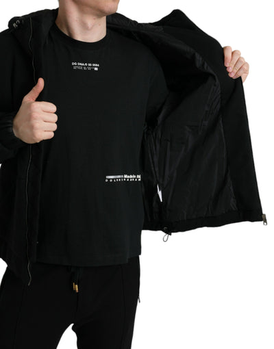 Dolce & Gabbana  Black Cotton Hooded Logo Bomber Jacket