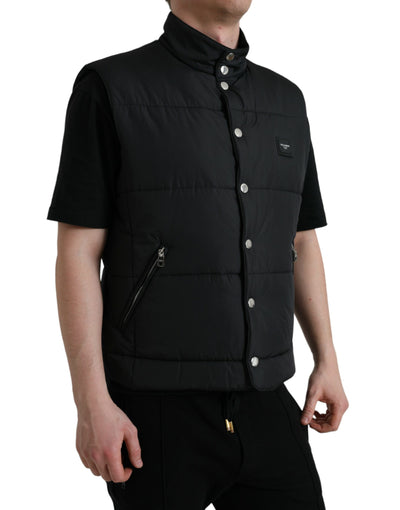 Dolce & Gabbana  Black Polyester Padded Vest Logo Jacket