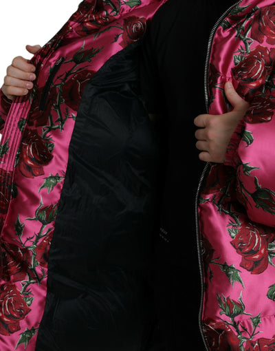 Dolce & Gabbana  Pink Roses Pattern Hooded Padded Zip Jacket