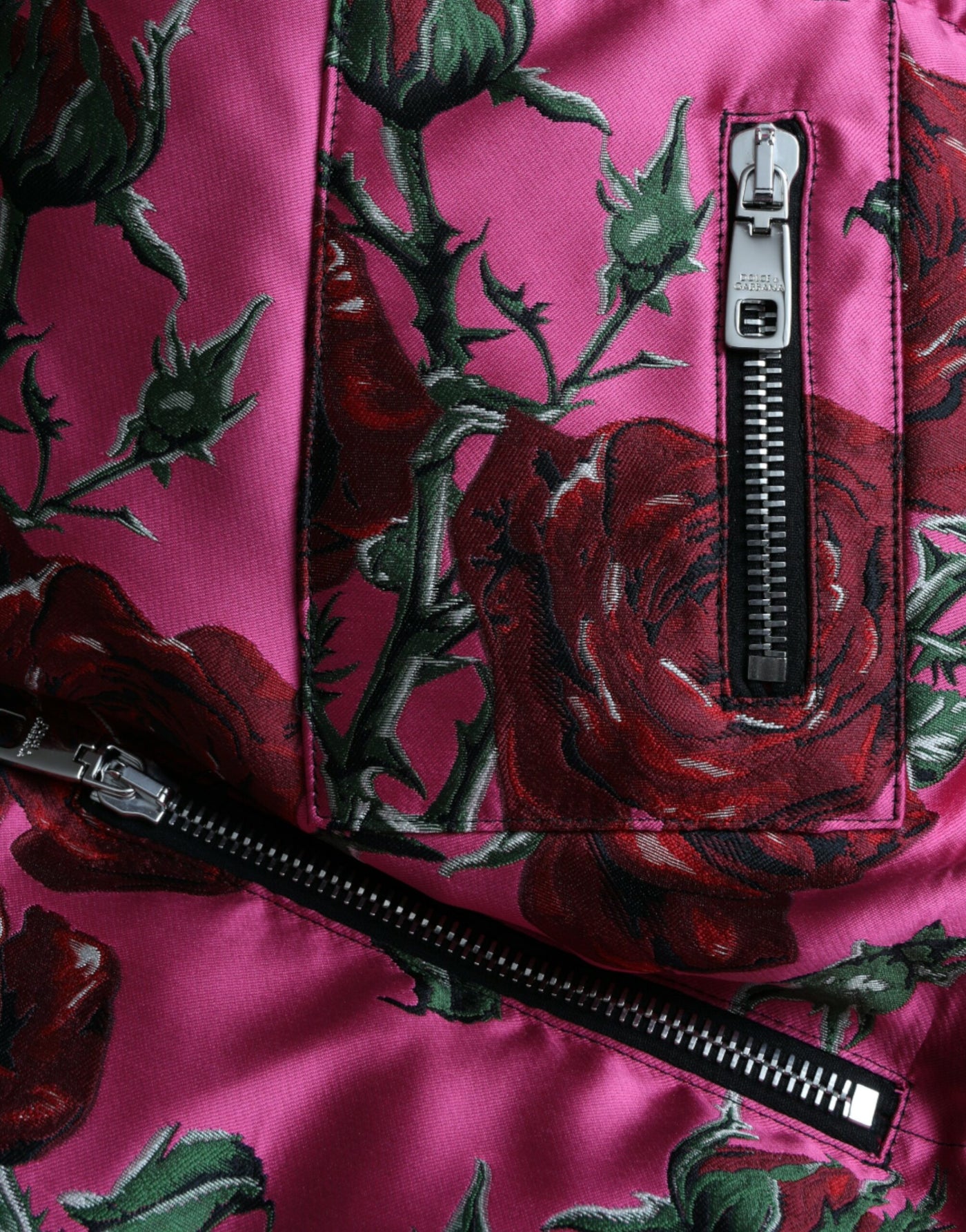 Dolce & Gabbana  Pink Roses Pattern Hooded Padded Zip Jacket