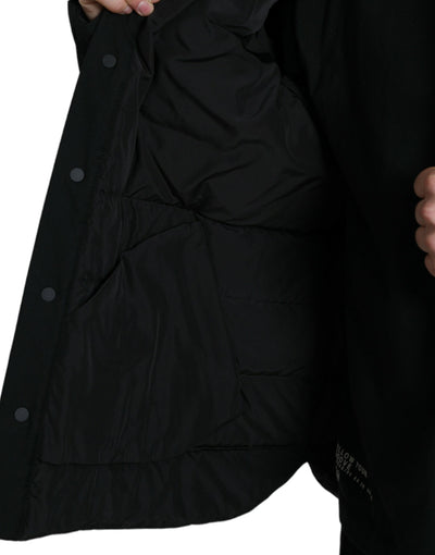 Dolce & Gabbana  Black Polyester Collared Padded Logo Jacket