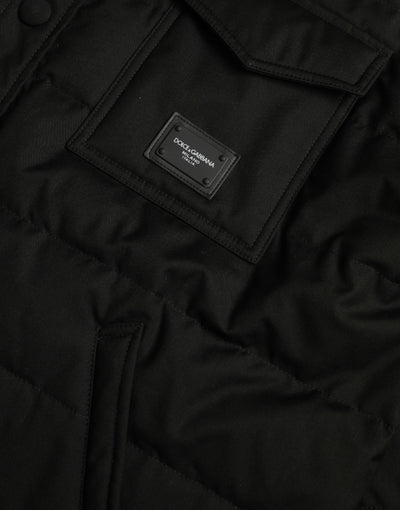 Dolce & Gabbana  Black Polyester Collared Padded Logo Jacket