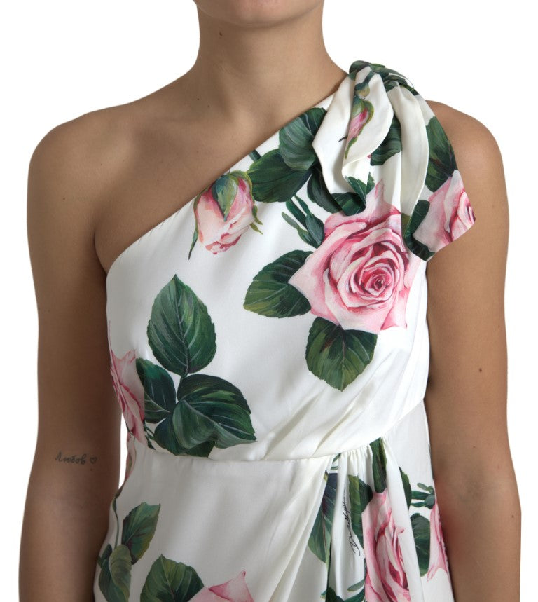 Dolce & Gabbana  Elegant One-Shoulder Floral Midi Dress