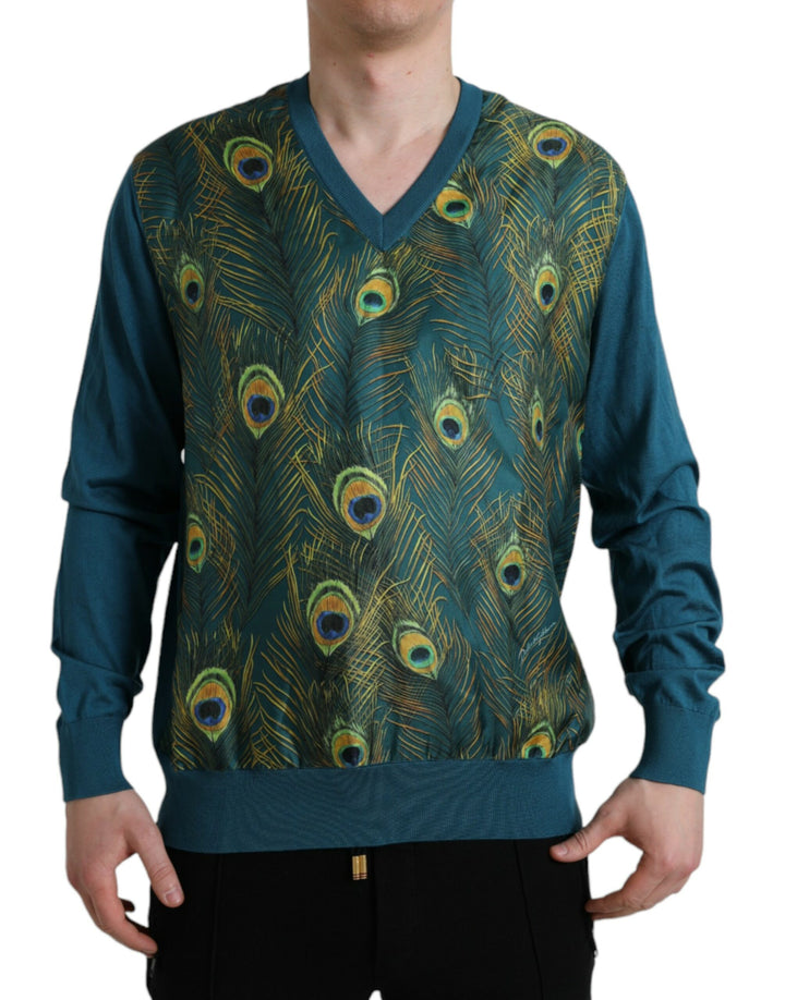 Dolce & Gabbana  Green Peacock Feather Pullover Sweater