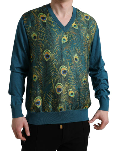 Dolce & Gabbana  Green Peacock Feather Pullover Sweater
