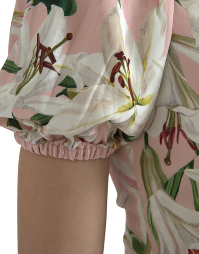 Dolce & Gabbana Elegant Pink Lily Print Sheath Dress