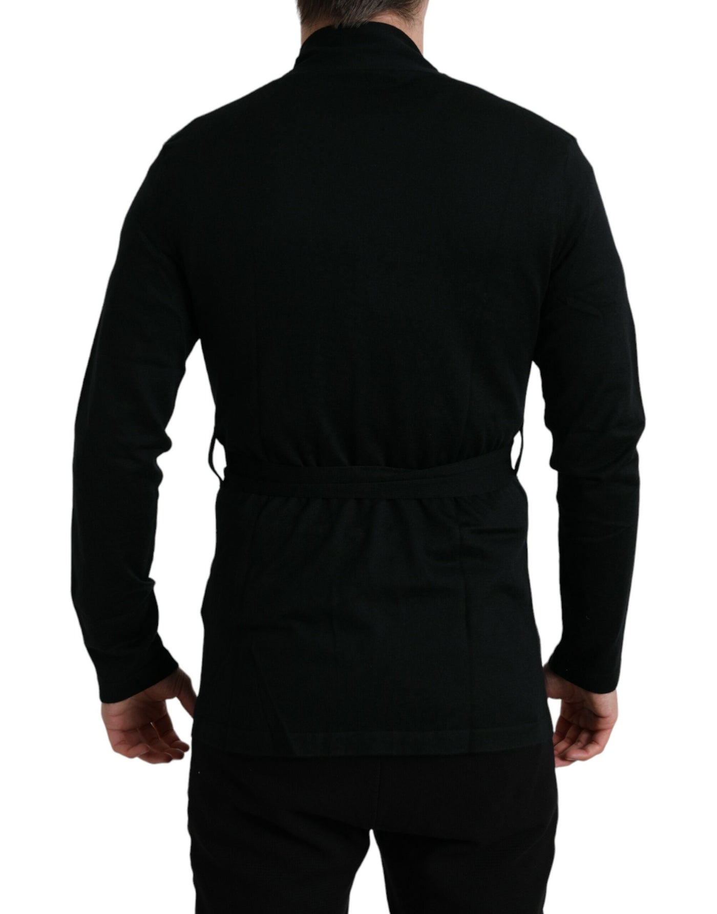 Dolce & Gabbana  Black Cashmere Long Sleeves Belted Wrap Robe
