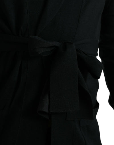 Dolce & Gabbana  Black Cashmere Long Sleeves Belted Wrap Robe
