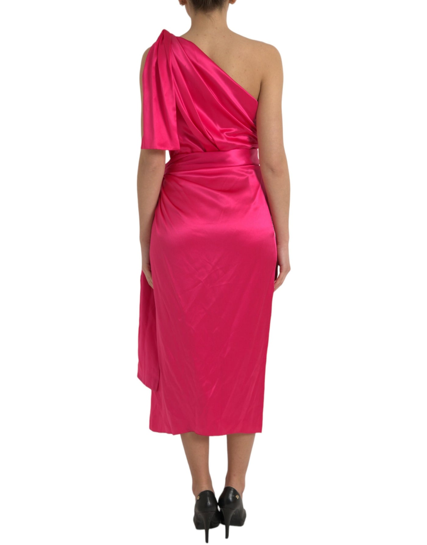 Dolce & Gabbana Elegant Fuchsia Silk One-Shoulder Wrap Dress