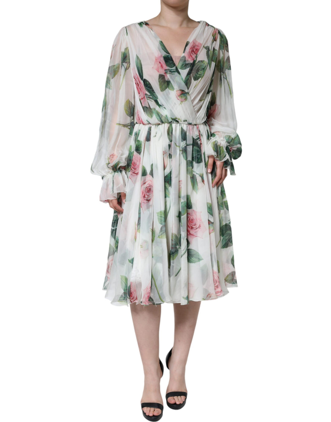 Dolce & Gabbana Women's Silk Floral Print A-Line Dress White 3XL Dolce & Gabbana Women's Silk Floral Print A-Line Dress White 3XL