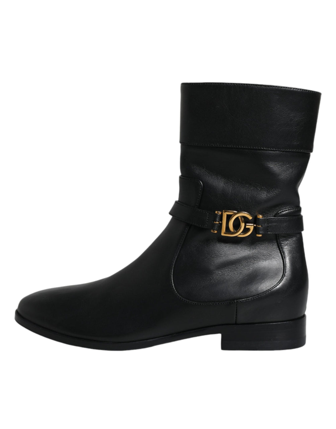 Dolce & Gabbana Black Leather Logo Mid Calf Boots Shoes