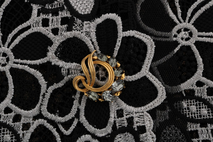 Dolce & Gabbana Floral Macramé Lace Crystal Button Skirt