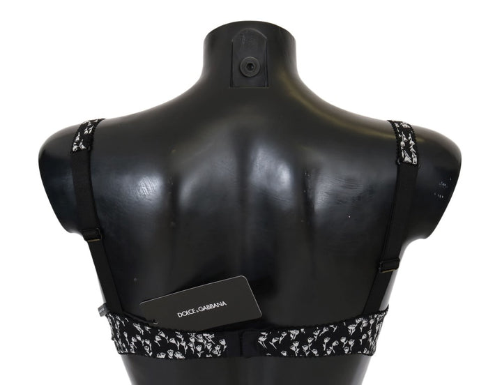 Dolce & Gabbana Black Silk White Lace Stretch Underwear Bra
