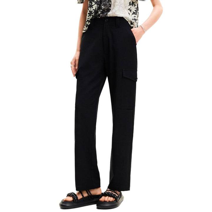 Black Polyester Cropped Pant